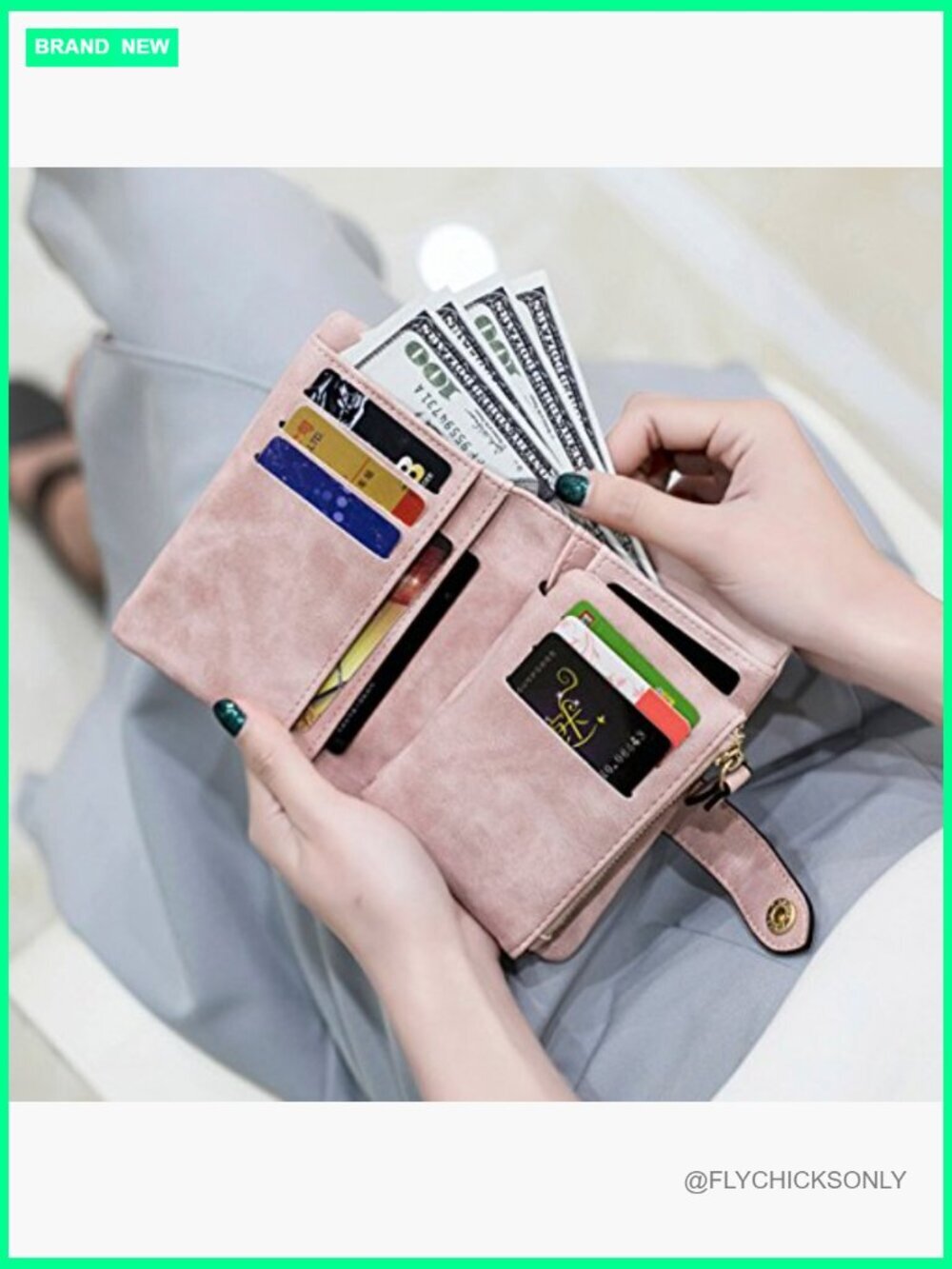 Women's RFID Leather Bifold Trifold Wallet with Wristlet, Mini Clutch Purse - Picture 6 of 7